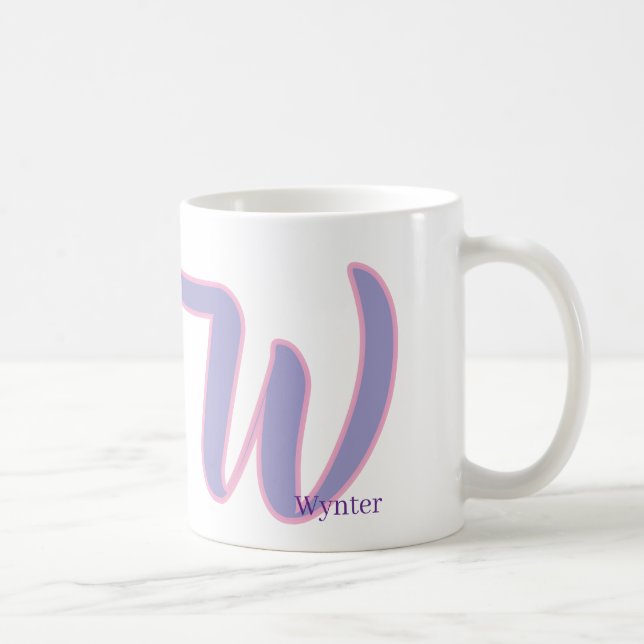 Taza De Café Modern Pink & Purple Monogram Personalized Name W (Derecha)