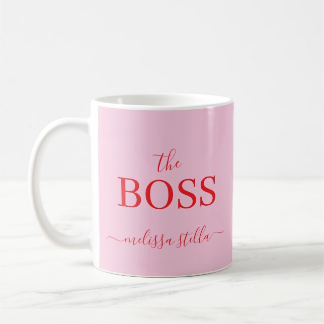Taza De Café Modern Pink The Boss Name | Girly Gift (Izquierda)
