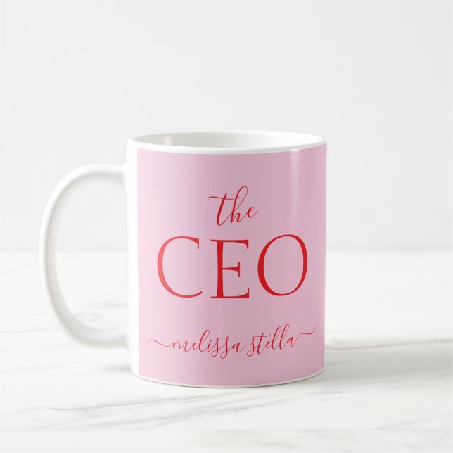 Taza De Café Modern PinkThe CEO Name | Girly Gift (Izquierda)