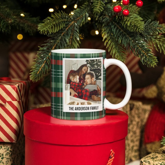 Taza De Café Modern Plaid Christmas Photo Collage Coffee Mug (Modern Plaid Christmas Photo Collage Coffee Mug)