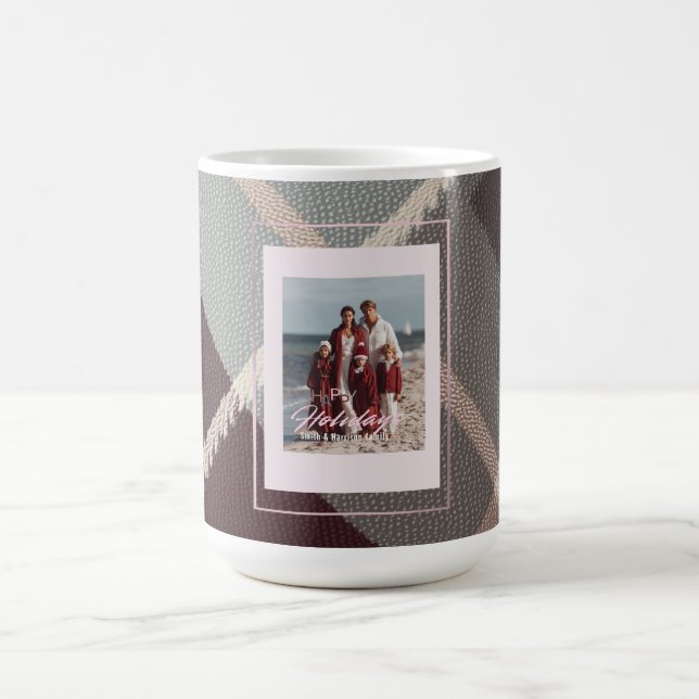 Taza De Café Modern Plaid Rustic Photo Christmas coffee mug (Centro)