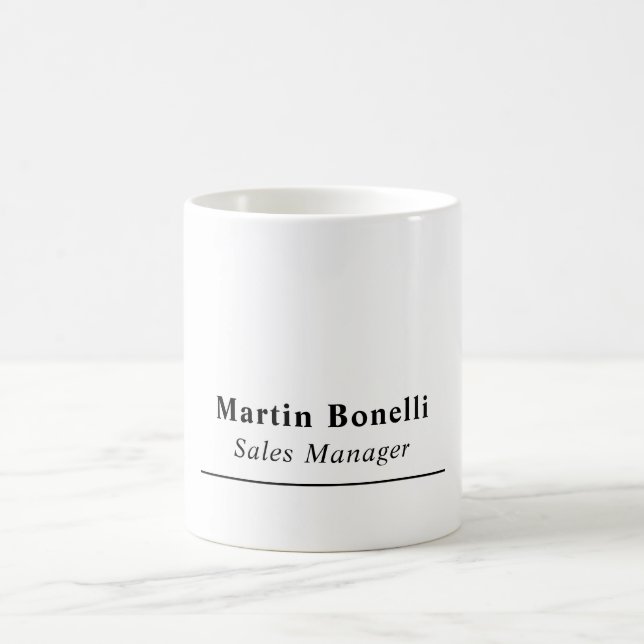 Taza De Café Modern Professional Plain Black & White Name Title (Centro)