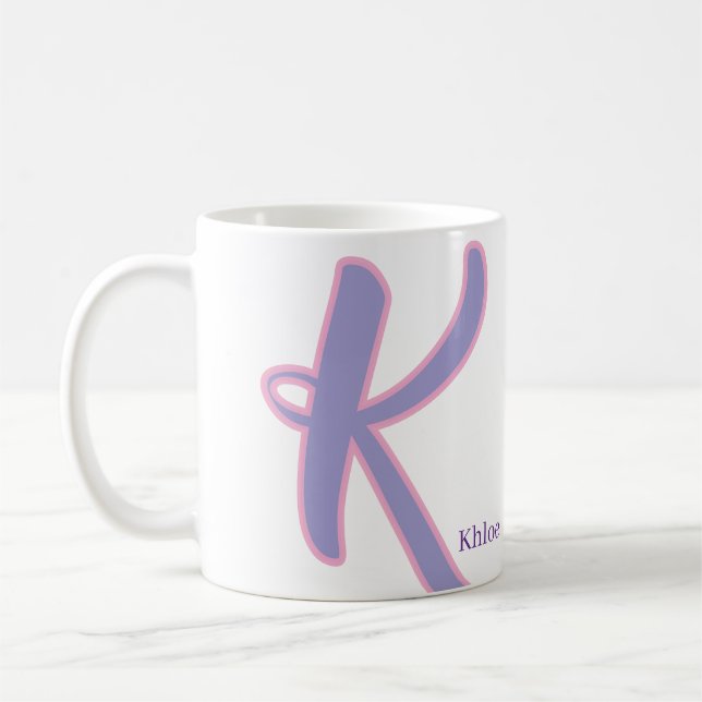 Taza De Café Modern Purple & Pink Monogram Personalized Name K (Izquierda)