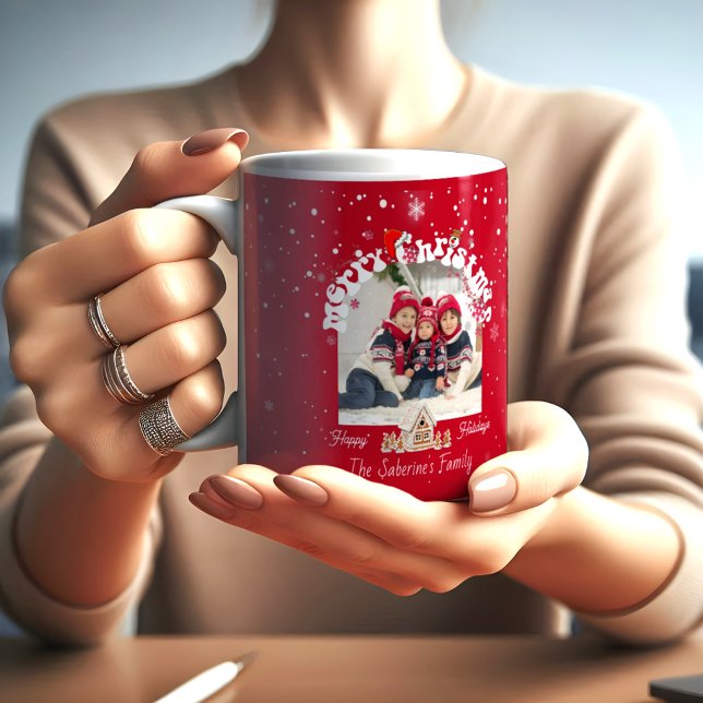 Taza De Café Modern Red Curved Graffiti Merry Christmas Photos  (Subido por el creador)