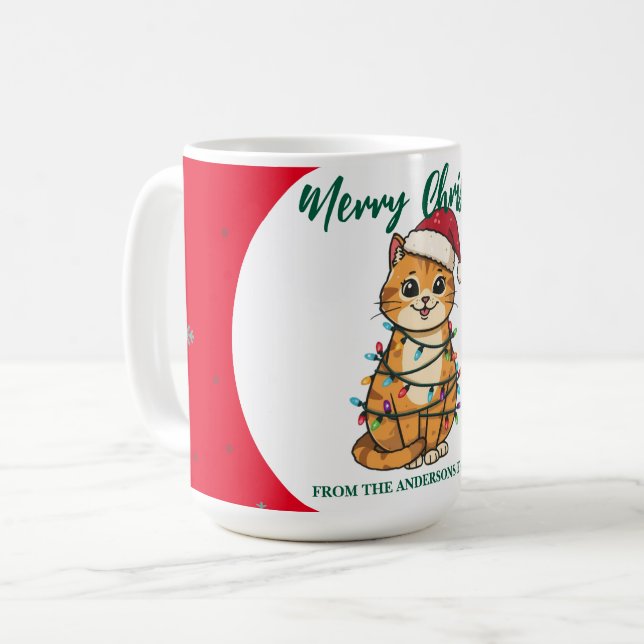 Taza De Café modern red merry cat snowflake christmas kitten Ca (Anverso izquierdo)