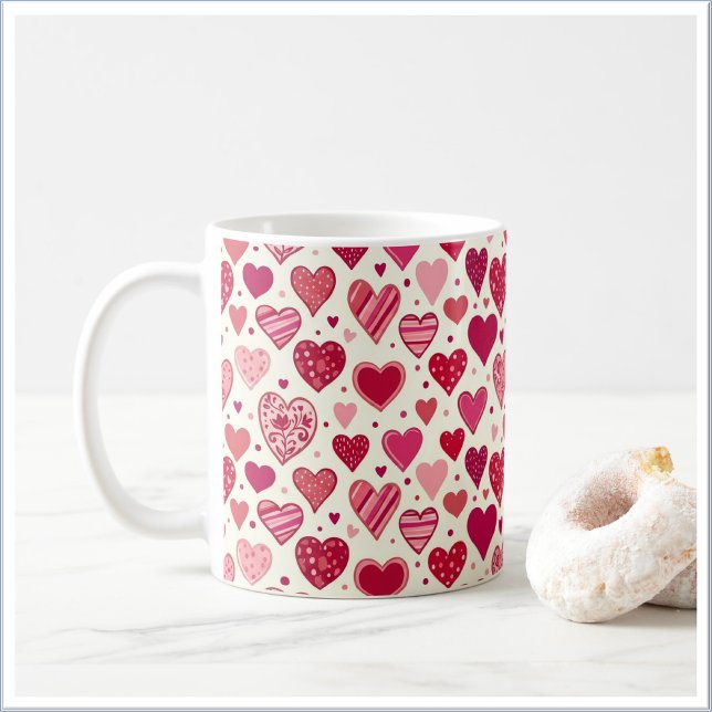 Taza De Café Modern Red & Pink Hearts Pattern (Subido por el creador)