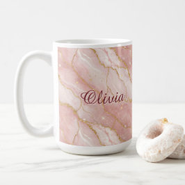 Taza De Café Modern Rose Quartz Marble Gold Glitter