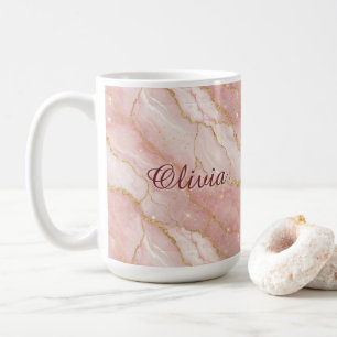 Taza De Café Modern Rose Quartz Marble Gold Glitter