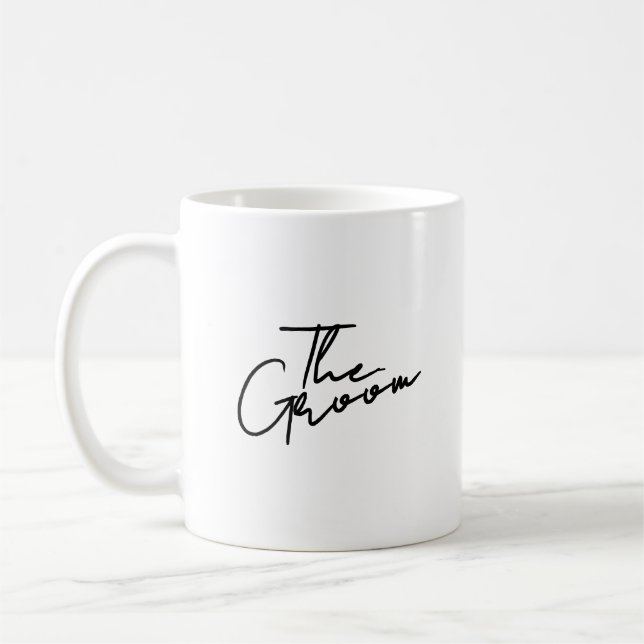 Taza De Café Modern script the groom T-Shirt (Izquierda)