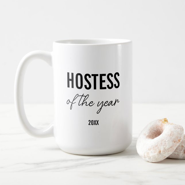 Taza De Café Modern Simple Black Script Personalized Hostess (Con donut)