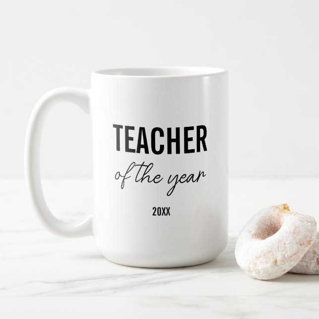 Taza De Café Modern Simple Black Script Personalized Teacher (Con donut)