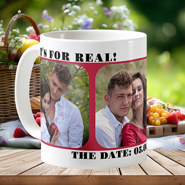 Taza De Café Modern Simple Save The Date Photo Mug (Save the Date photo mug featuring your own photos on a simple design)