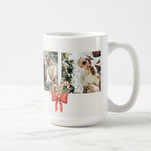 Taza De Café Modern Three-Photo Holiday Family Collage (Derecha)