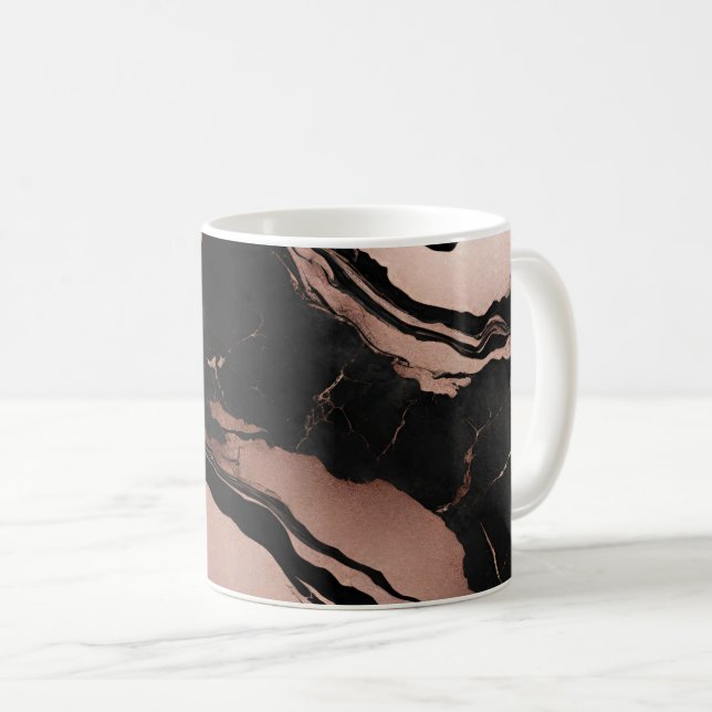 Taza De Café Modern Trendy Black Rose Gold Marble (Anverso derecho)