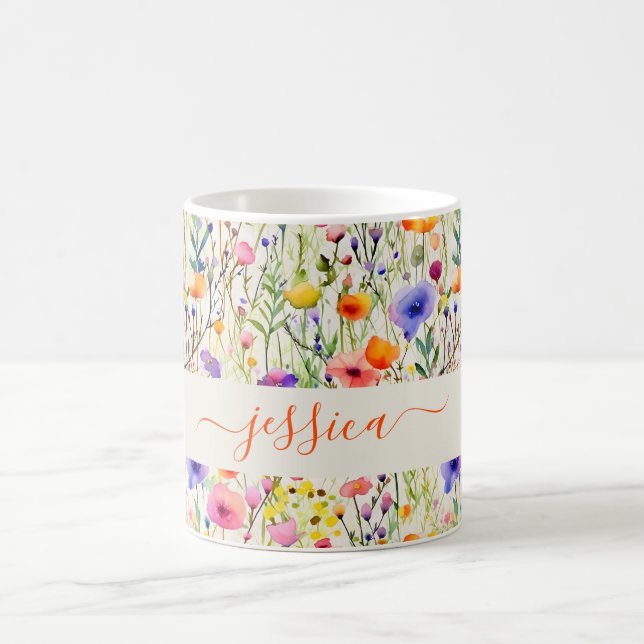 Taza De Café Modern watercolor wildflowers pattern script name (Centro)