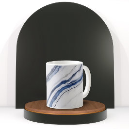 Taza De Café Modern White and Blue Minimalist Marble