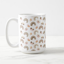Taza De Café Modern White &pink Butterflies Rainbow Pattern 