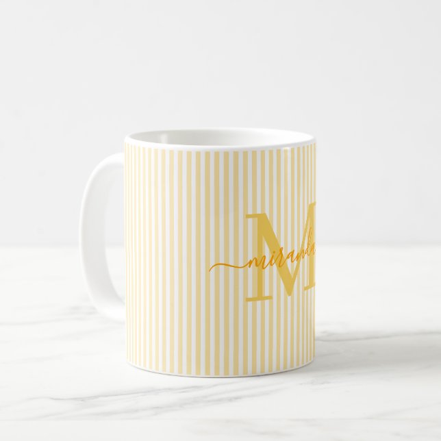 Taza De Café Modern Yellow Stripe Monogram Name (Anverso izquierdo)