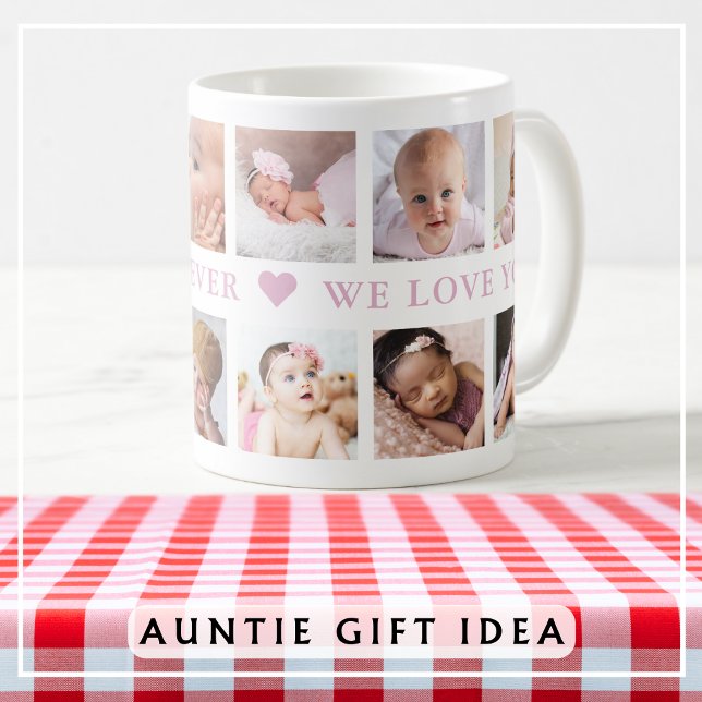 Taza De Café Moderna 12 Collages de fotos Rosa Mejor Tía (Modern 12 Photo Collage Pink Best Auntie Ever Coffee Mug-Aunt Gift Idea)