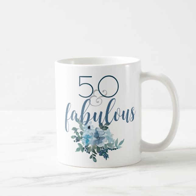Taza De Café Moderna 50 y maravillosa acuarela floral azul (Derecha)