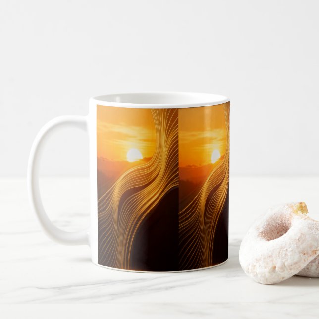 Taza de café moderna abstracta Horizonte Dorado (Con donut)