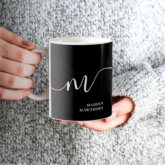 Taza De Café Moderna caligrafía de escritura monográfica blanco (Subido por el creador)