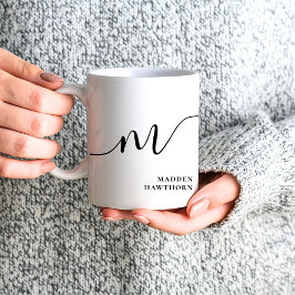 Taza De Café Moderna caligrafía de escritura monográfica blanco