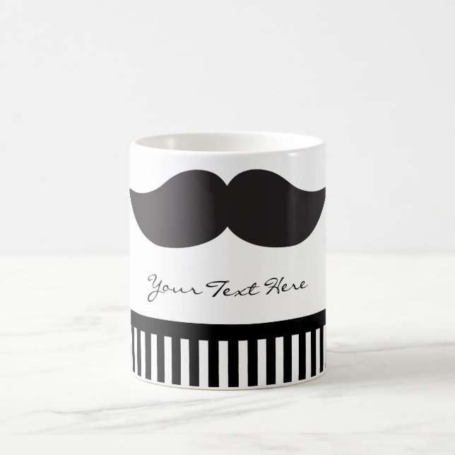 Taza De Café Moderna Con Bigote Rayas Negras Y Bla (Centro)
