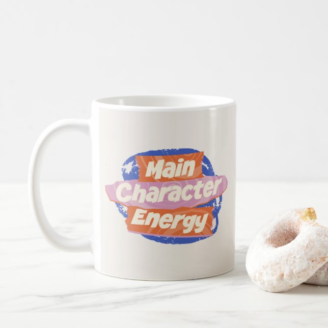 Taza de café moderna con letra script en negrita e (Con donut)