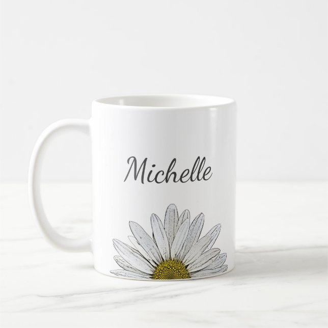 Taza De Café Moderna Daisy Elegante Floral Personalizada (Izquierda)