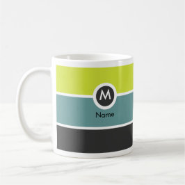 Taza de café moderna del monograma - amarillo/gris