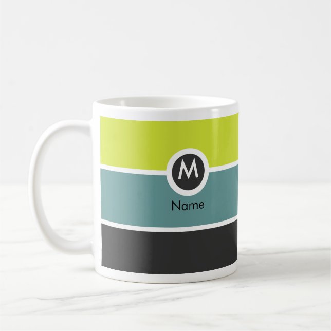 Taza de café moderna del monograma - amarillo/gris (Izquierda)