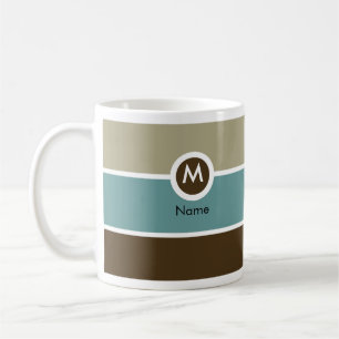 Taza de café moderna del monograma - azul/Brown