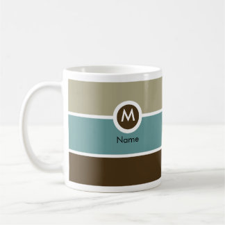 Taza de café moderna del monograma - azul/Brown