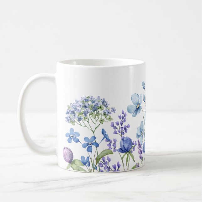 Taza De Café Moderna elegancia giratoria Flor azul acuarela (Izquierda)
