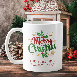 Taza De Café Moderna familia Rustic Merry Christmas Typography