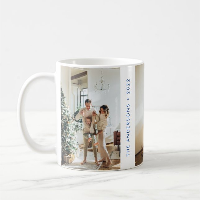 Taza De Café Moderna foto familiar sencilla de Año nuevo azul (Izquierda)