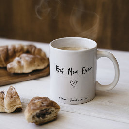 Taza De Café Moderna Mejor Mamá Y Niños Nombran Guión De Dos To