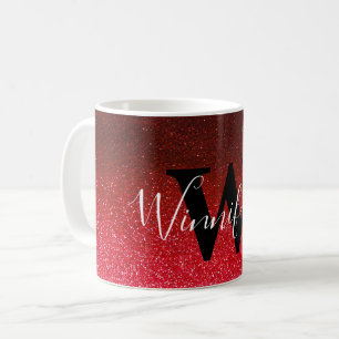 Taza De Café Moderna moda Monograma simple Purpurina negro Ombr