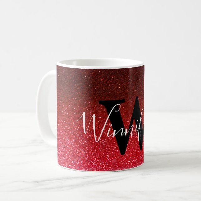 Taza De Café Moderna moda Monograma simple Purpurina negro Ombr (Anverso izquierdo)