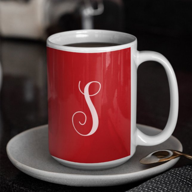 Taza De Café Moderna Moda roja y elegante monograma Personaliza (Subido por el creador)