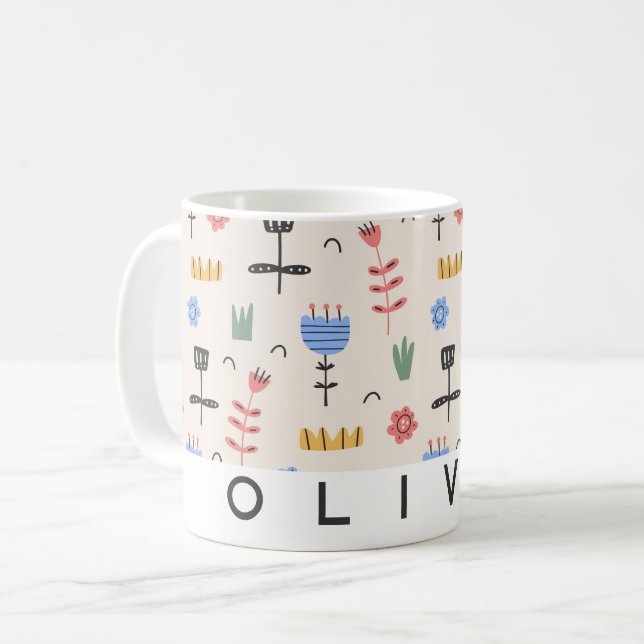 Taza De Café Moderna mug floral escandinava | Regalo personaliz (Anverso izquierdo)