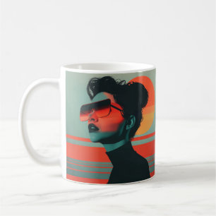 Taza De Café Moderna mujer de moda retro café atardecer