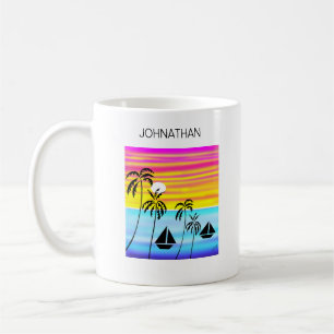 Taza De Café Moderna navegación tropical por atardecer
