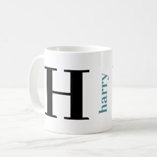 Taza De Café Moderna negrita Nombre de Monograma Verde azulado