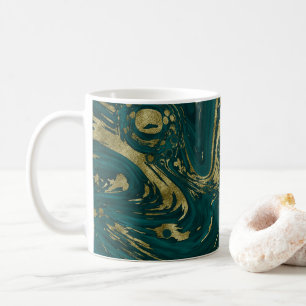 Taza De Café Moderna Y Elegante Bañera Verde Y Oro De Mármol