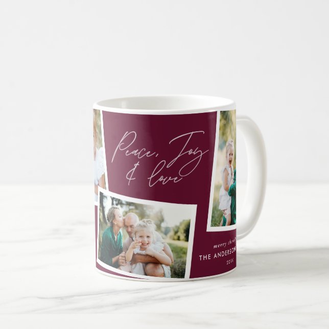 Taza De Café Moderna y elegante familia multifoto burgundy (Anverso derecho)