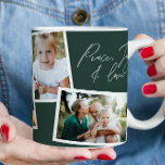 Taza De Café Moderna y elegante familia multifotografía verde<br><div class="desc">Paz,  alegría y amor Navidades regalo de fotos. Moderna elegancia elegante,  multifotografía,  regalo de decoración familiar. Se puede cambiar el color verde moderno.</div>
