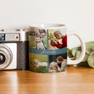 Taza De Café Moderna y personalizada 10 fotos Perro Azul Verde