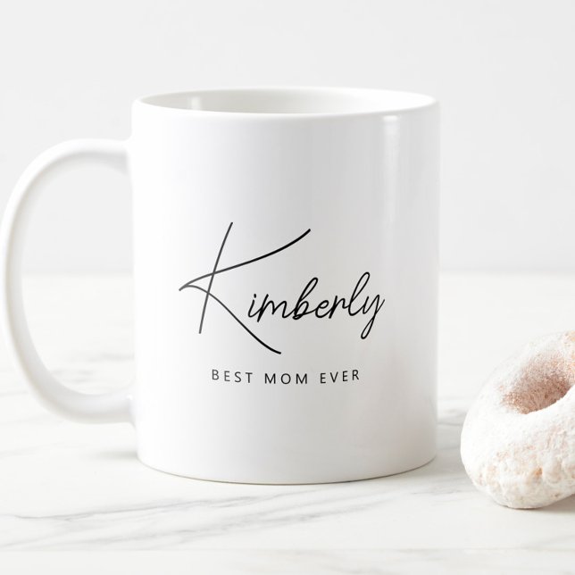 Taza De Café Moderna y simple mejor mamá personalizada (Minimalist Personalized Best Mom Ever Mug, Simple Modern Script, Mother's Day Gift, Mother Mama)